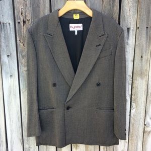 Byblos Vintage Double Breasted Striped Jacket Blazer Wool Viscose Black Tan 44